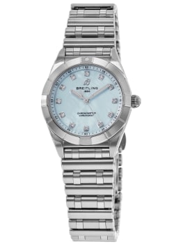 Breitling Chronomat 28 Blue Mother of Pearl Diamond Dial Steel Women's Watch A72310101C1A1
