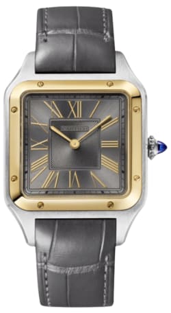 Cartier Santos Dumont Large Quartz Grey Dial 18K Yellow Gold Bezel Leather Strap Men's Watch W2SA0028