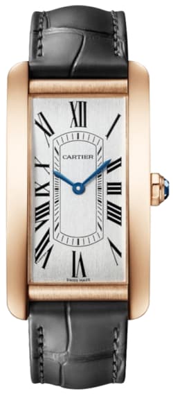 Cartier Tank Americaine Large Automatic Silver Dial 18K Rose Gold Grey Leather Strap Women's Watch WGTA0134