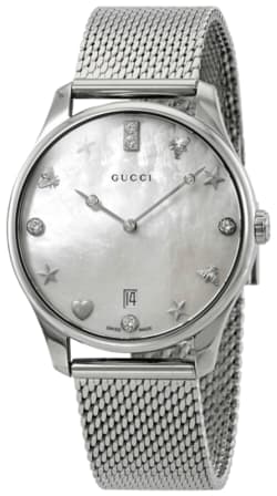 Gucci Grip Stainless Steel Green Leather Strap Women's Watch YA157404