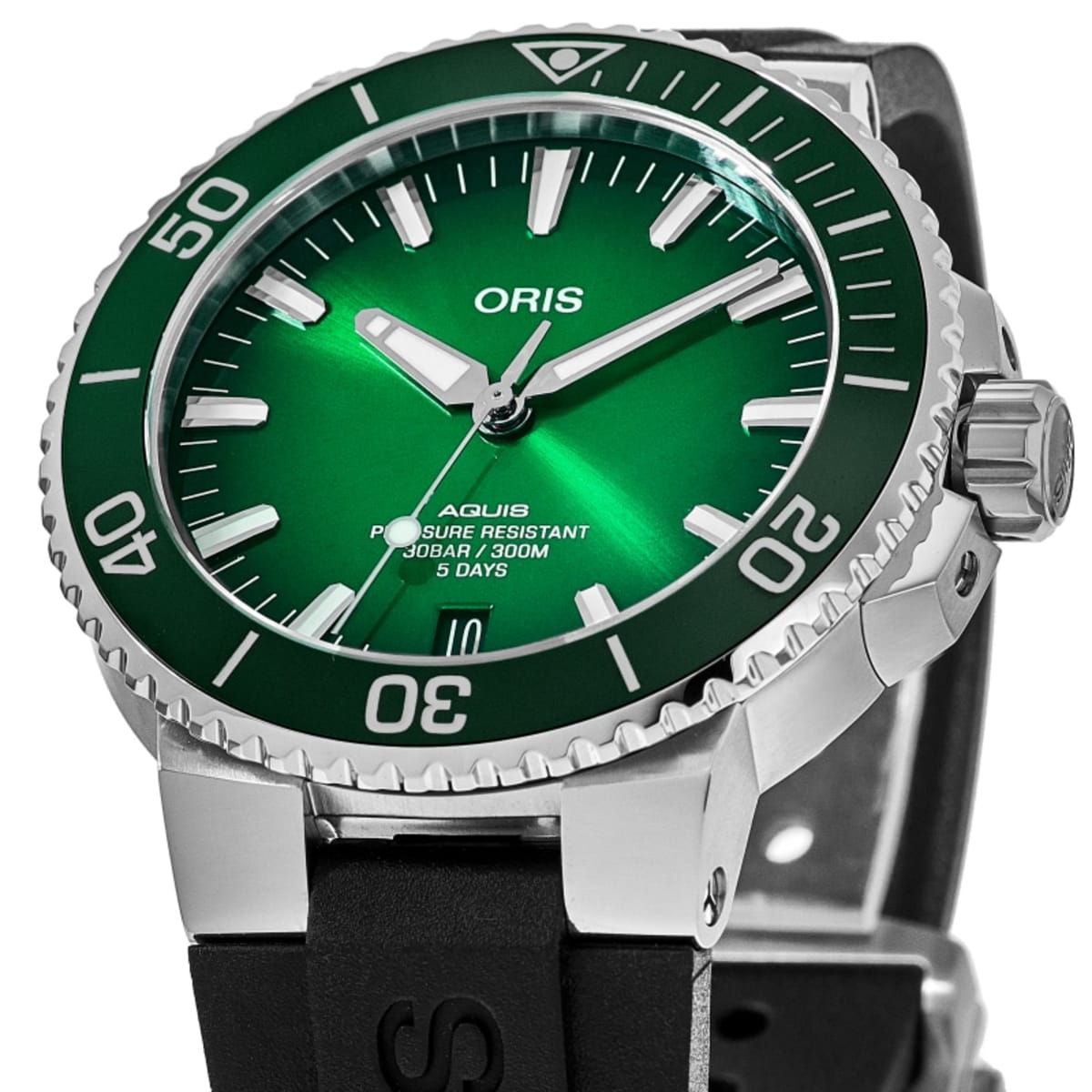 Oris aquis green rubber strap store
