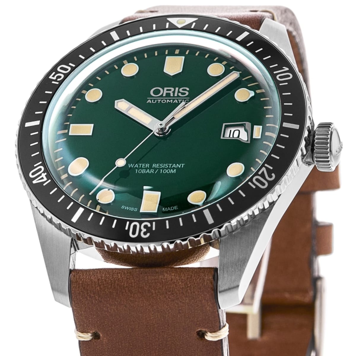 Oris Divers Sixty-Five Automatic Green Dial Leather Strap Men's