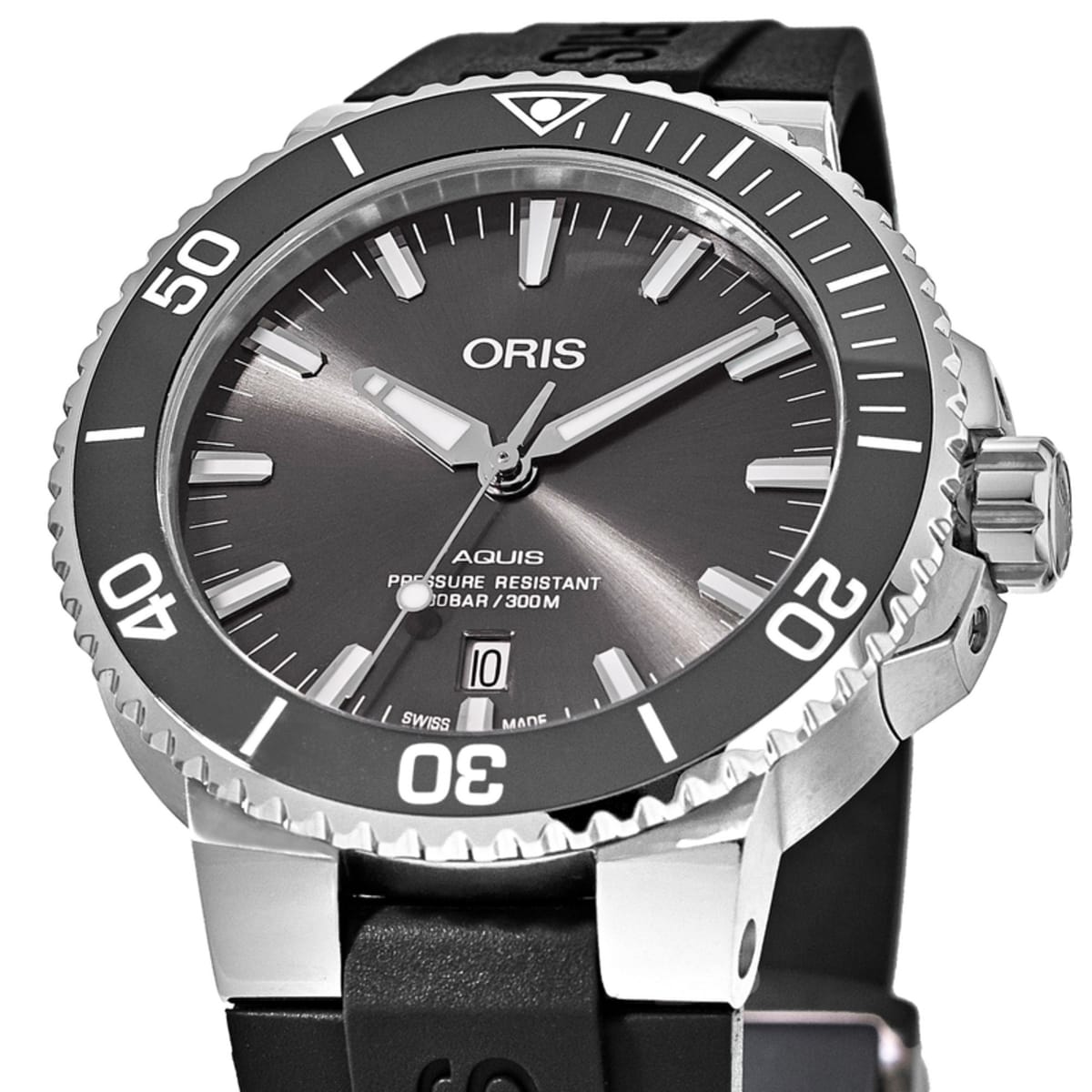 Oris Aquis Date Grey Dial Titanium Case Rubber Strap Men's Watch 01 733