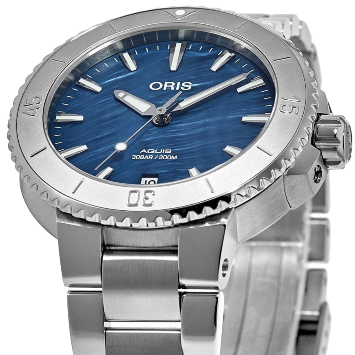 Oris Aquis Date Blue Mother of Pearl Dial Steel Women 