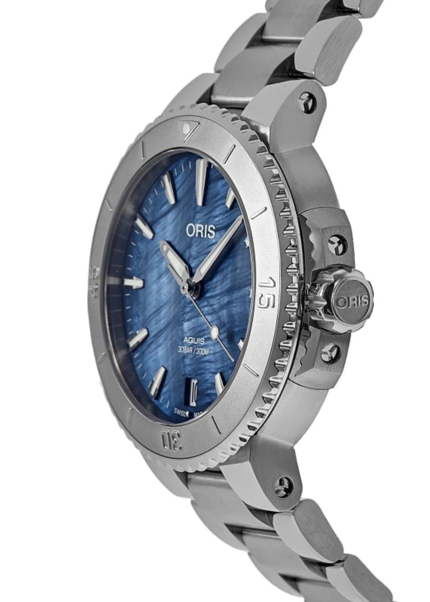 Oris Aquis Date Blue Mother of Pearl Dial Steel Women 