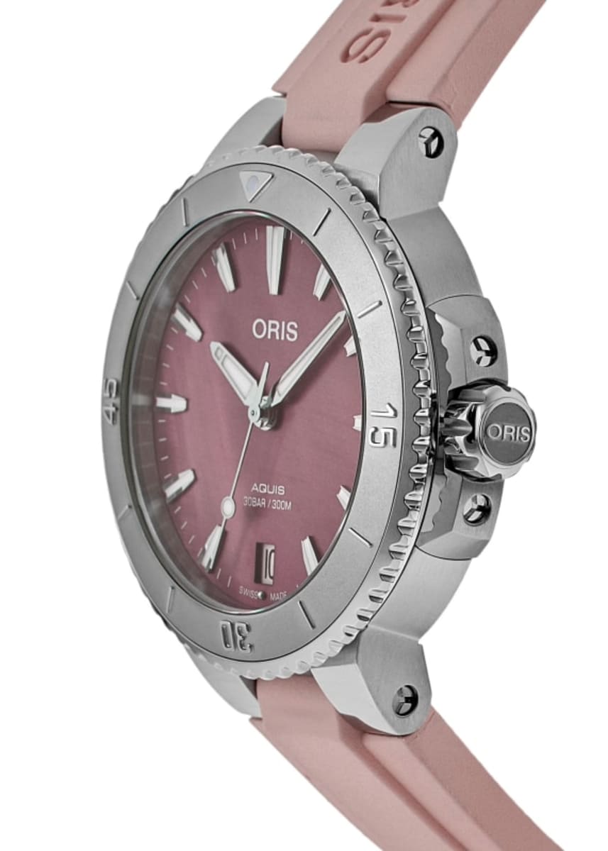 時計 ORIS Oris Aquis Date Automatic Pink Dial Rubber Strap Women's Watch 01