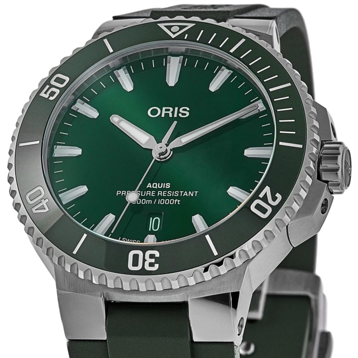 ファッションデザイナー Date Aquis Oris Automatic Men's Strap Rubber Dial Green 腕時計