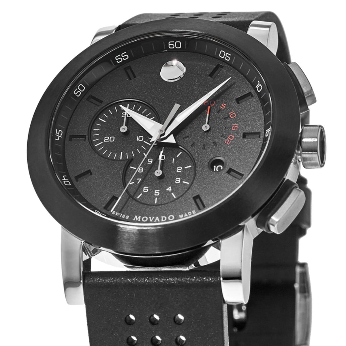 Movado Museum Sport Black Chronograph Dial Rubber Strap Men's Watch 0606545