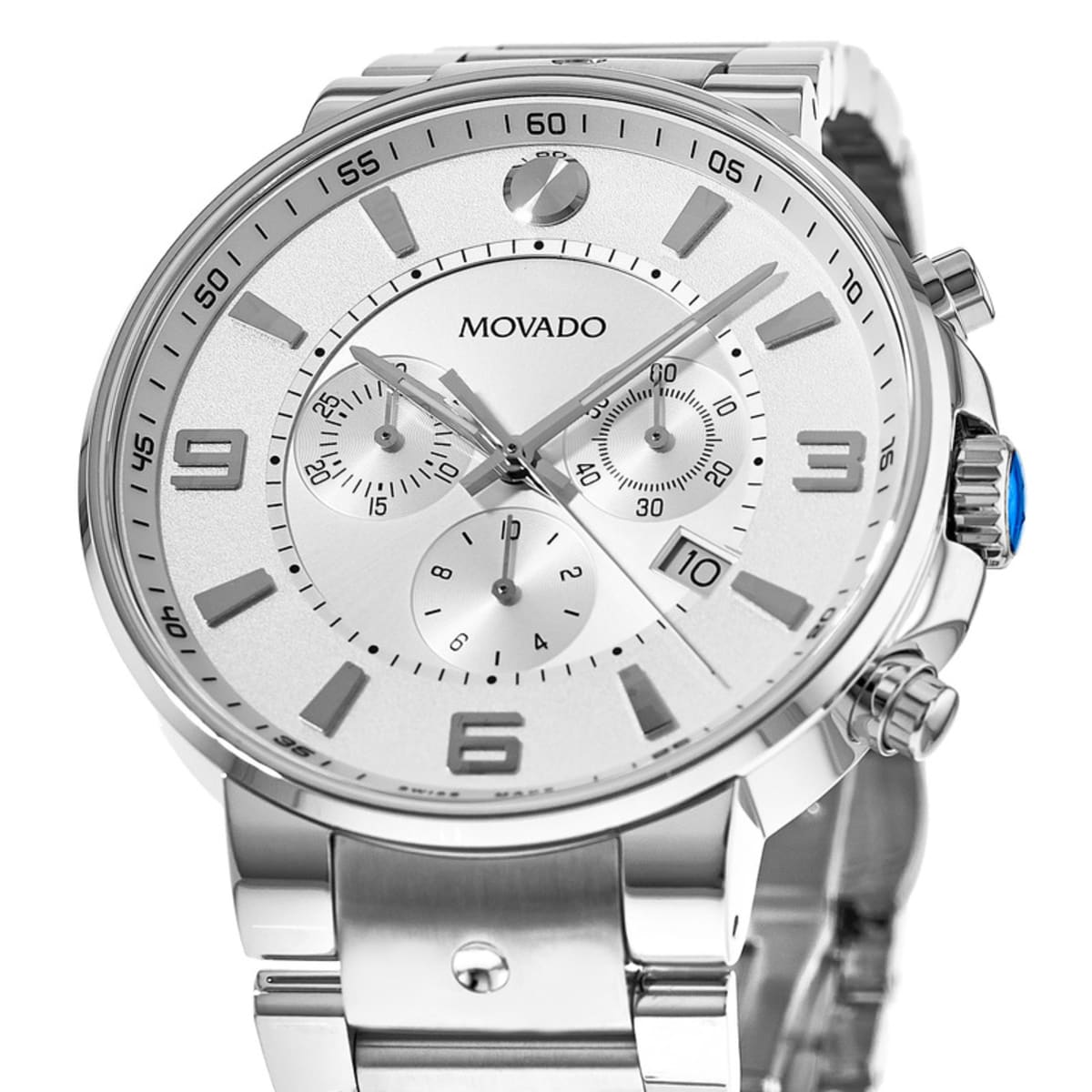 movado se pilot chronograph silver dial men's watch