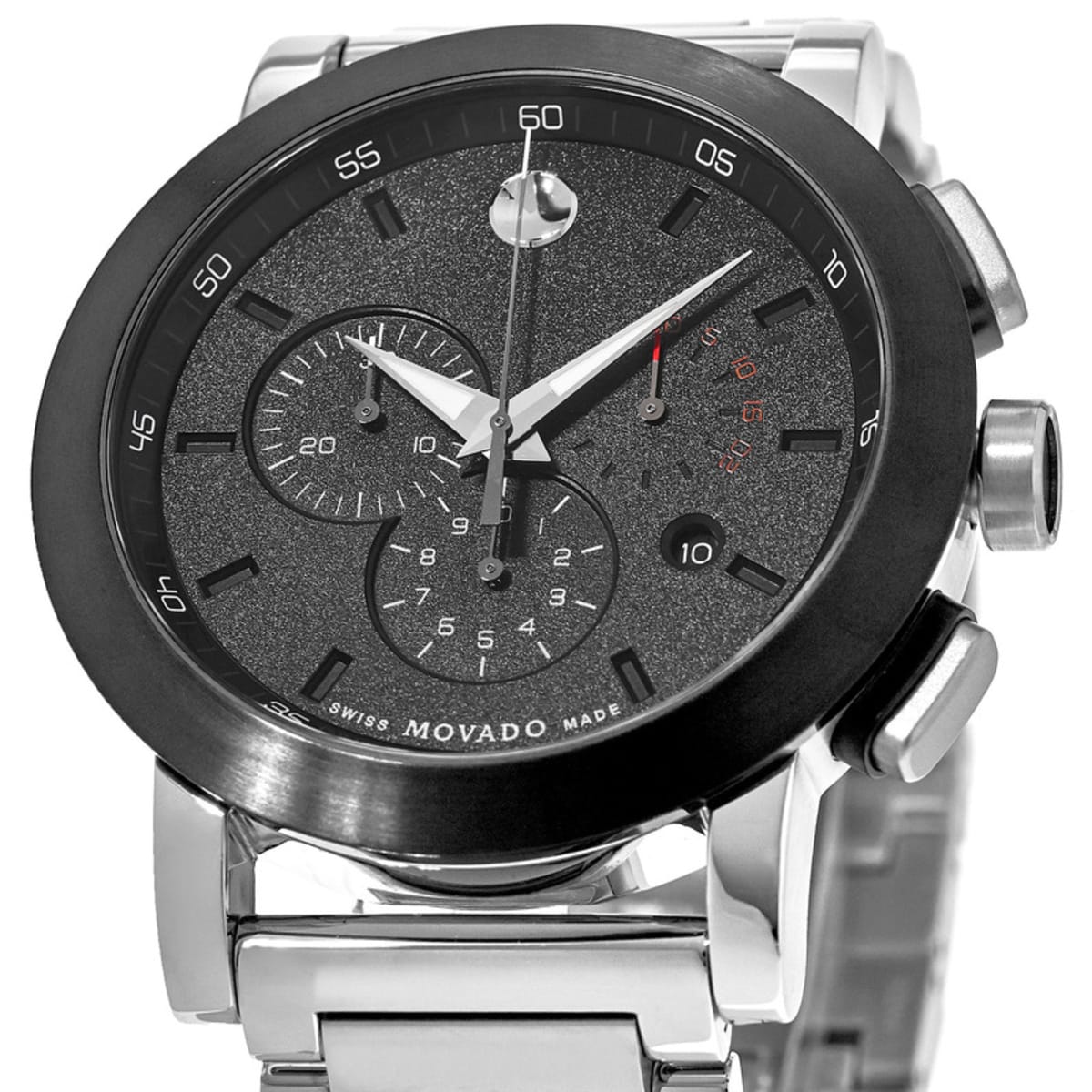 Movado Museum Sport Men\'s Black Chronograph Watch 0606792 Steel Dial