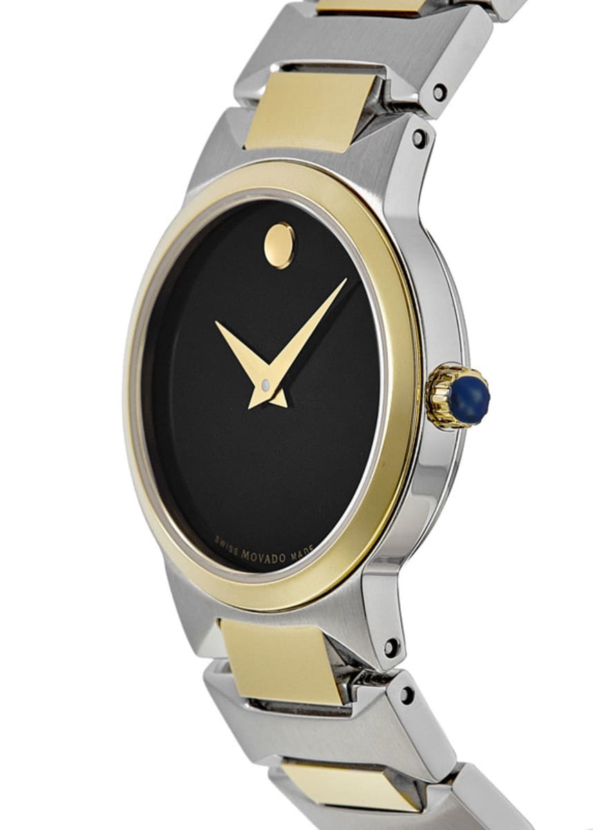 Movado Temo Black Dial Two Tone Steel Womens Watch 0607296 