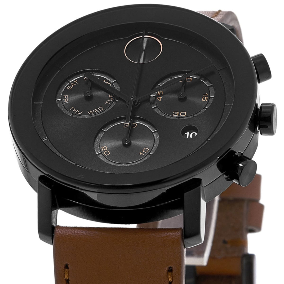 Movado Bold Evolution Black Dial Leather Strap Men's Watch 3600758