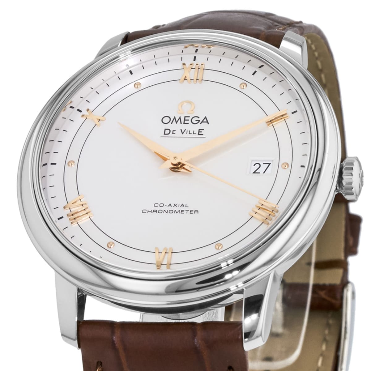 Omega De Ville Prestige Co-Axial 39.5mm Silver Dial Brown Leather Strap