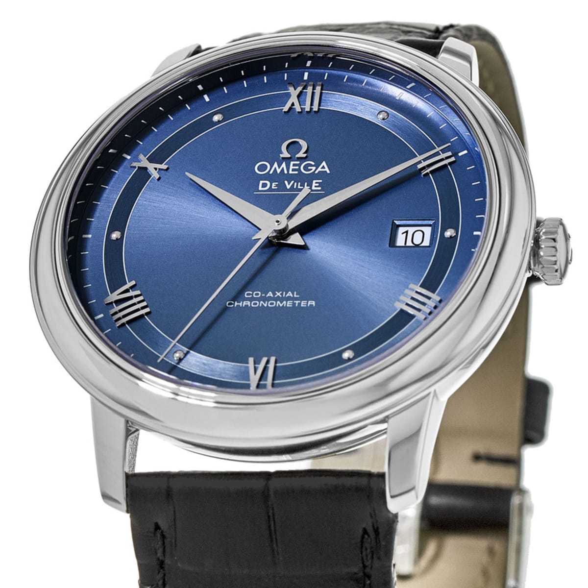 Omega De Ville Prestige Co-Axial 39.5mm Blue Dial Leather Strap Men's Watch  424.13.40.20.03.002