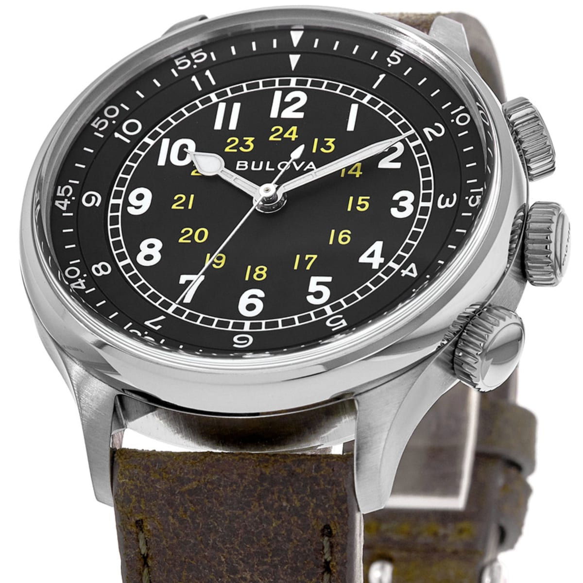 Bulova A-15 Pilot Black Dial Brown Leather Strap Men's Watch 96A245