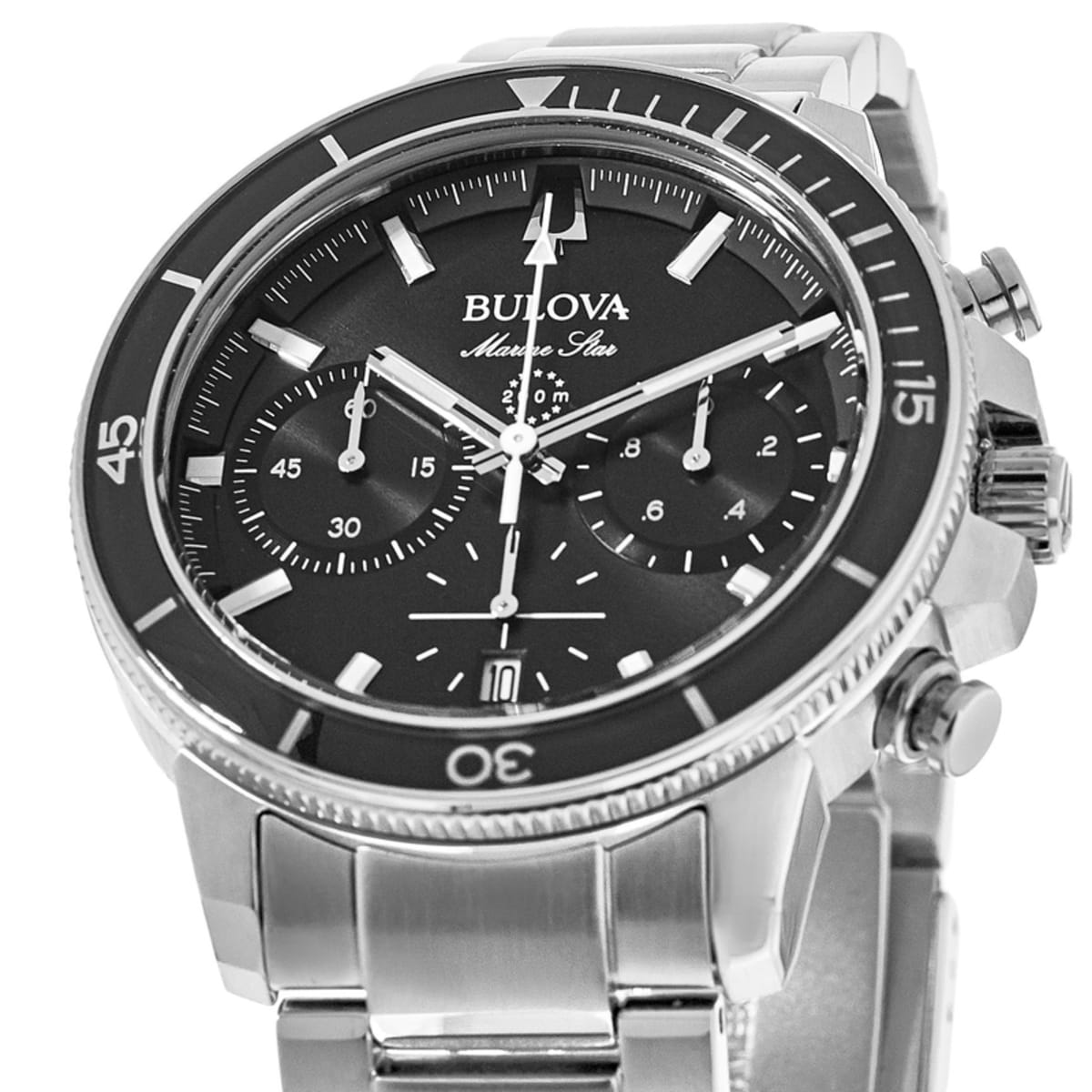 Bulova Marine Star Black Chronograph Dial Watch Steel Men\'s Stainless 96B272