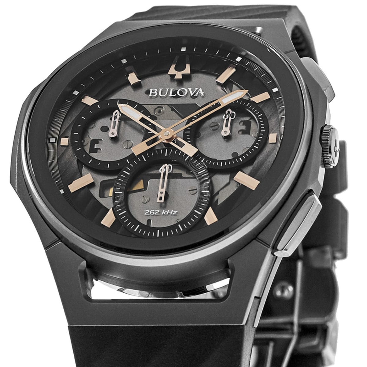 Bulova Curv Chronograph Dark Grey Dial Black Rubber Strap Men's