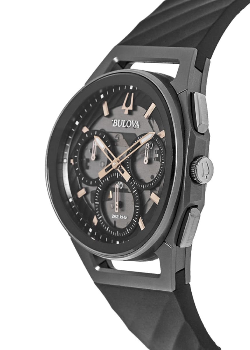 Bulova Curv Chronograph Dark Grey Dial Black Rubber Strap Men\'s Watch 98A162