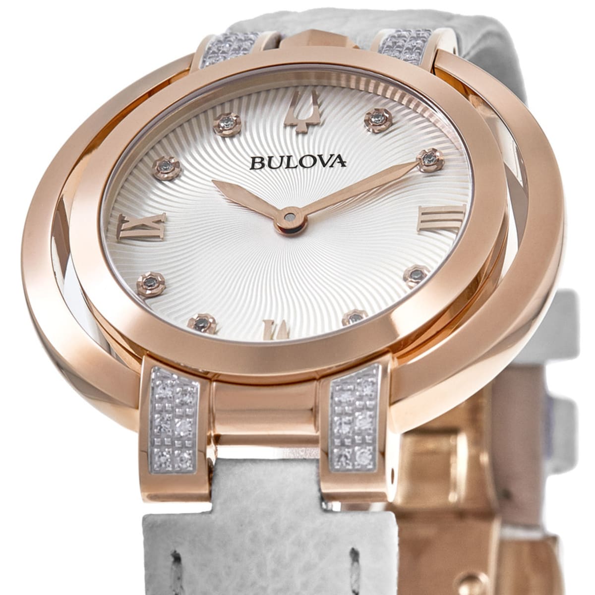 Bulova Rubaiyat Silver Dial White Leather Strap Women's Watch 98R243