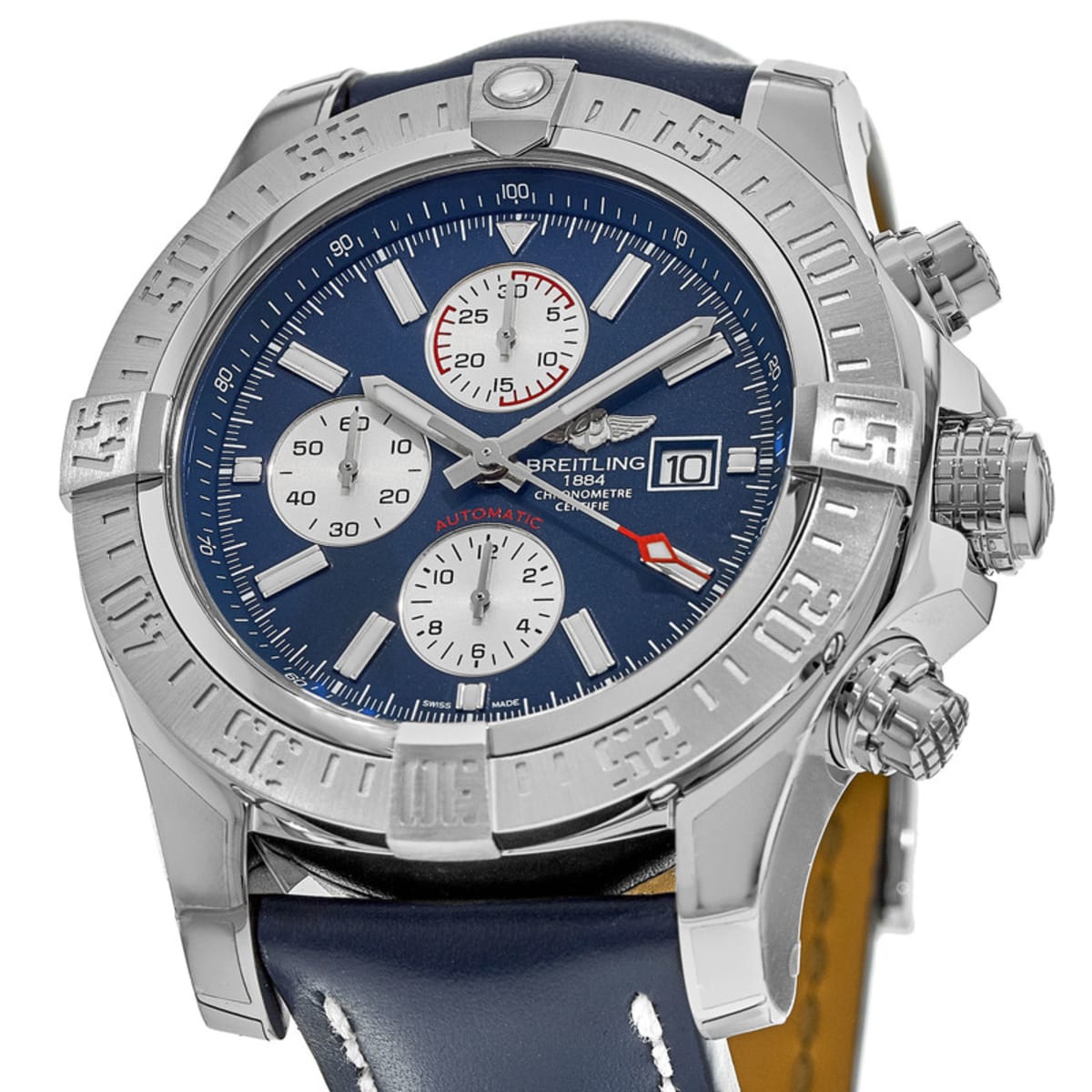 Breitling Avenger Super Avenger II Blue Chronograph Dial Leather Strap