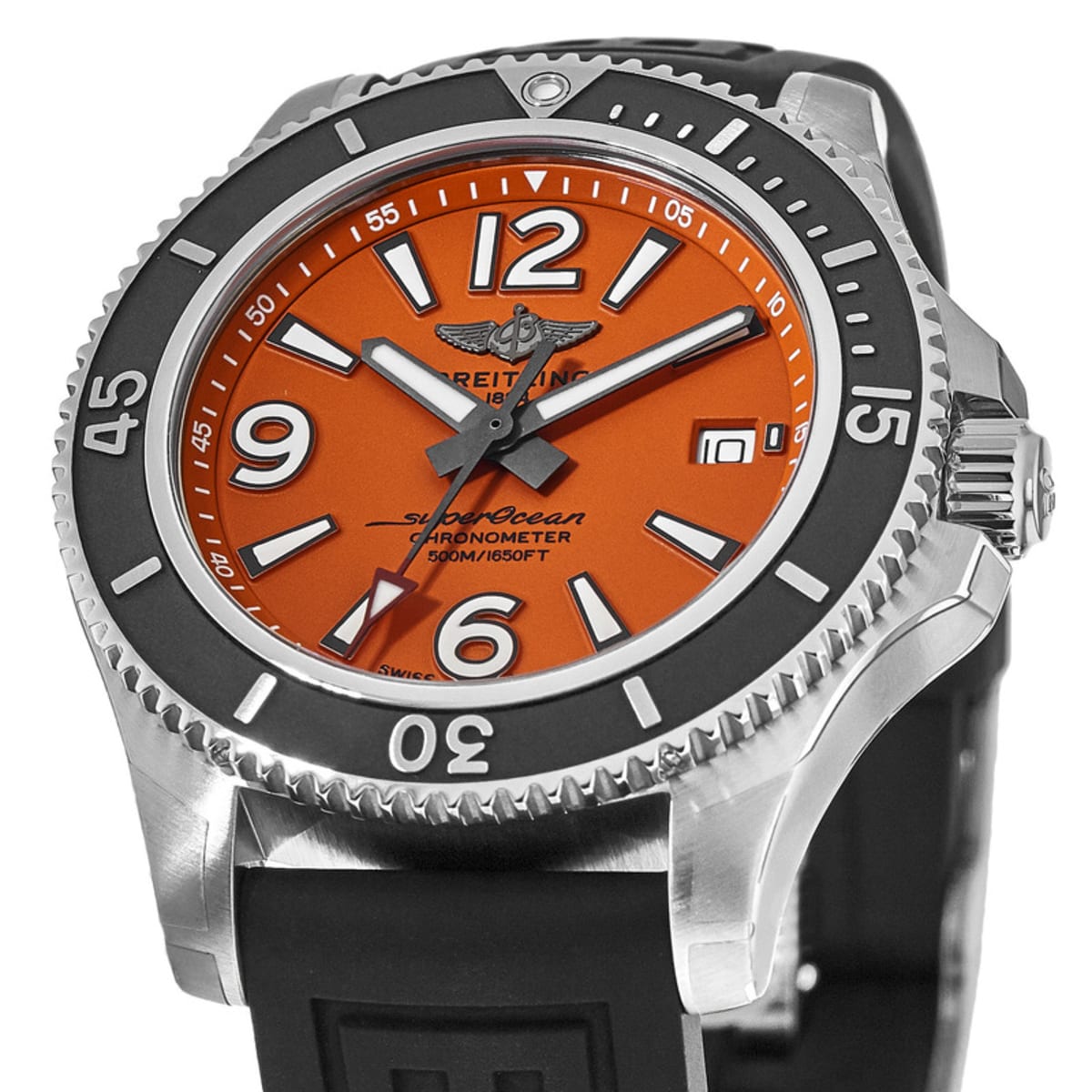 Breitling Superocean 42 Orange Dial Black Rubber Strap Men's Watch A17366D71O1S1