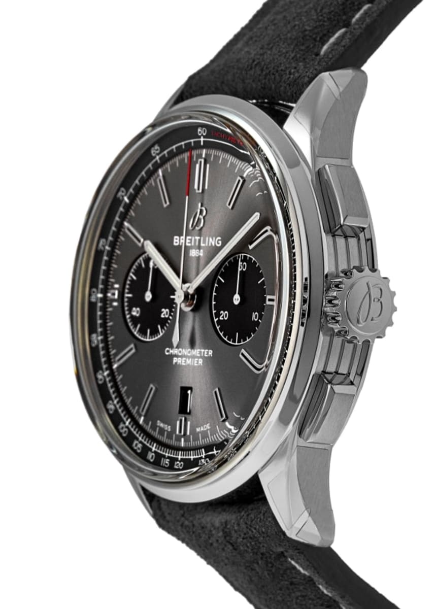 Breitling Premier B01 Chronograph 42 Grey Dial Anthracite Nubuck Leather Strap Men s Watch AB0118221B1X2