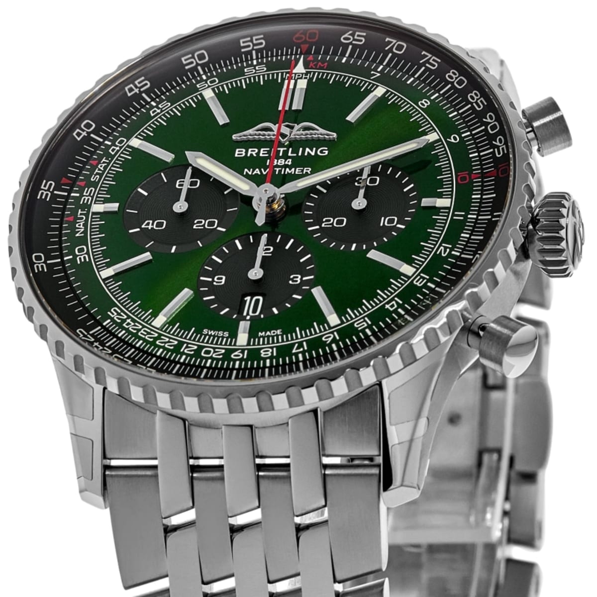 Breitling Navitimer B01 Chronograph 46 Green Dial Steel Bracelet Men s Watch AB0137241L1A1