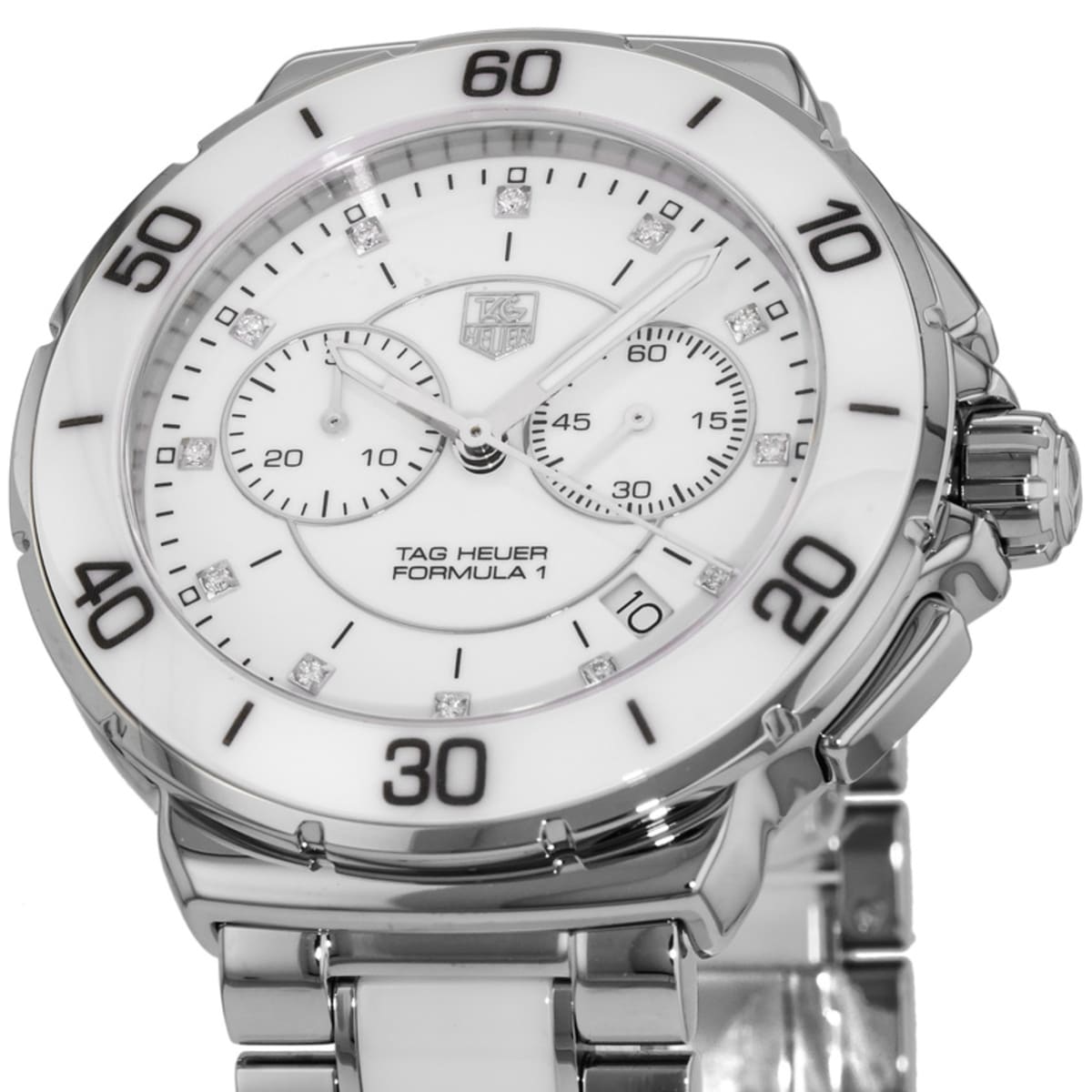 Tag Heuer Formula 1 Quartz Chronograph White Ceramic Diamond Dial Women's Watch CAH1211.BA0863