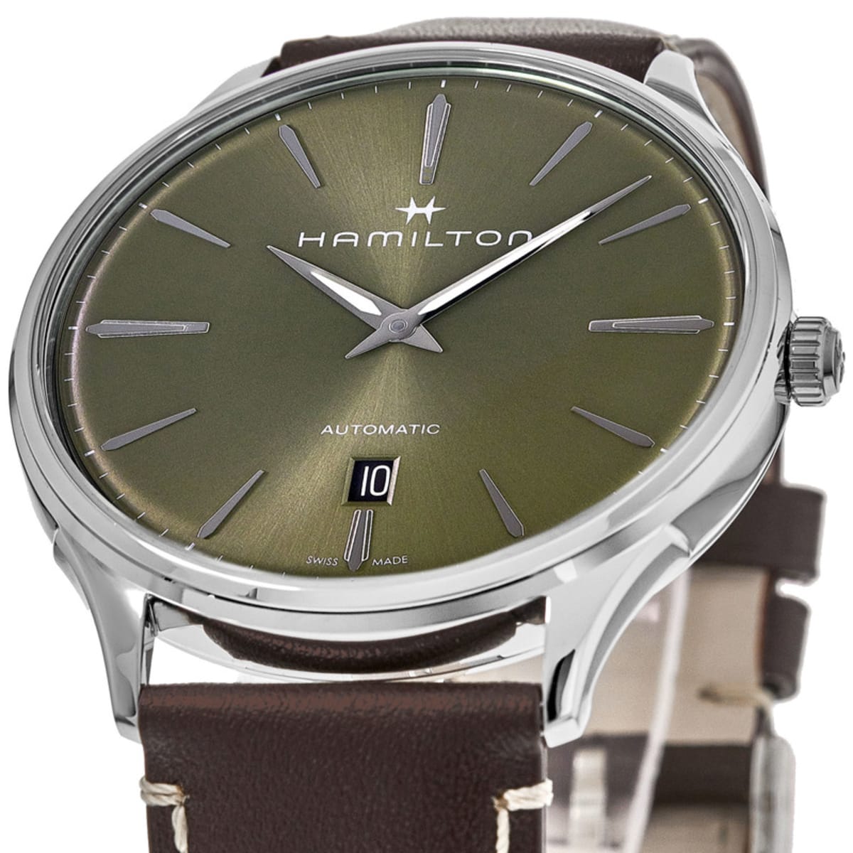 Hamilton Jazzmaster Thinline Auto Green Dial Brown Leather Strap Men's  Watch H38525561