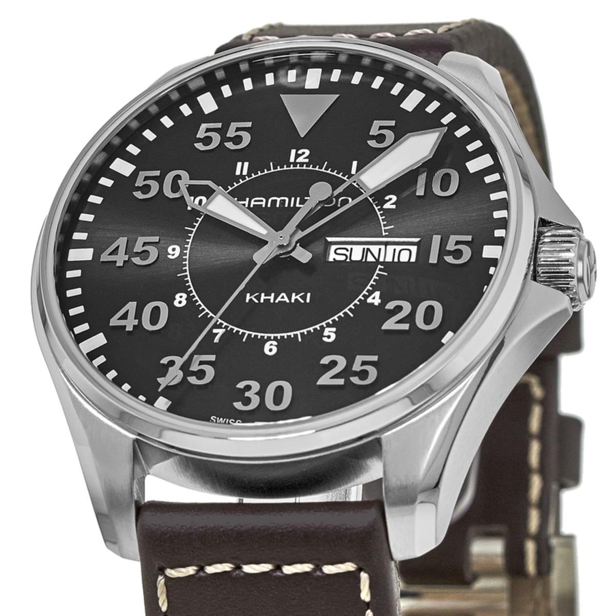 Hamilton Khaki Aviation Pilot Quartz Day Date Leather Strap Men's