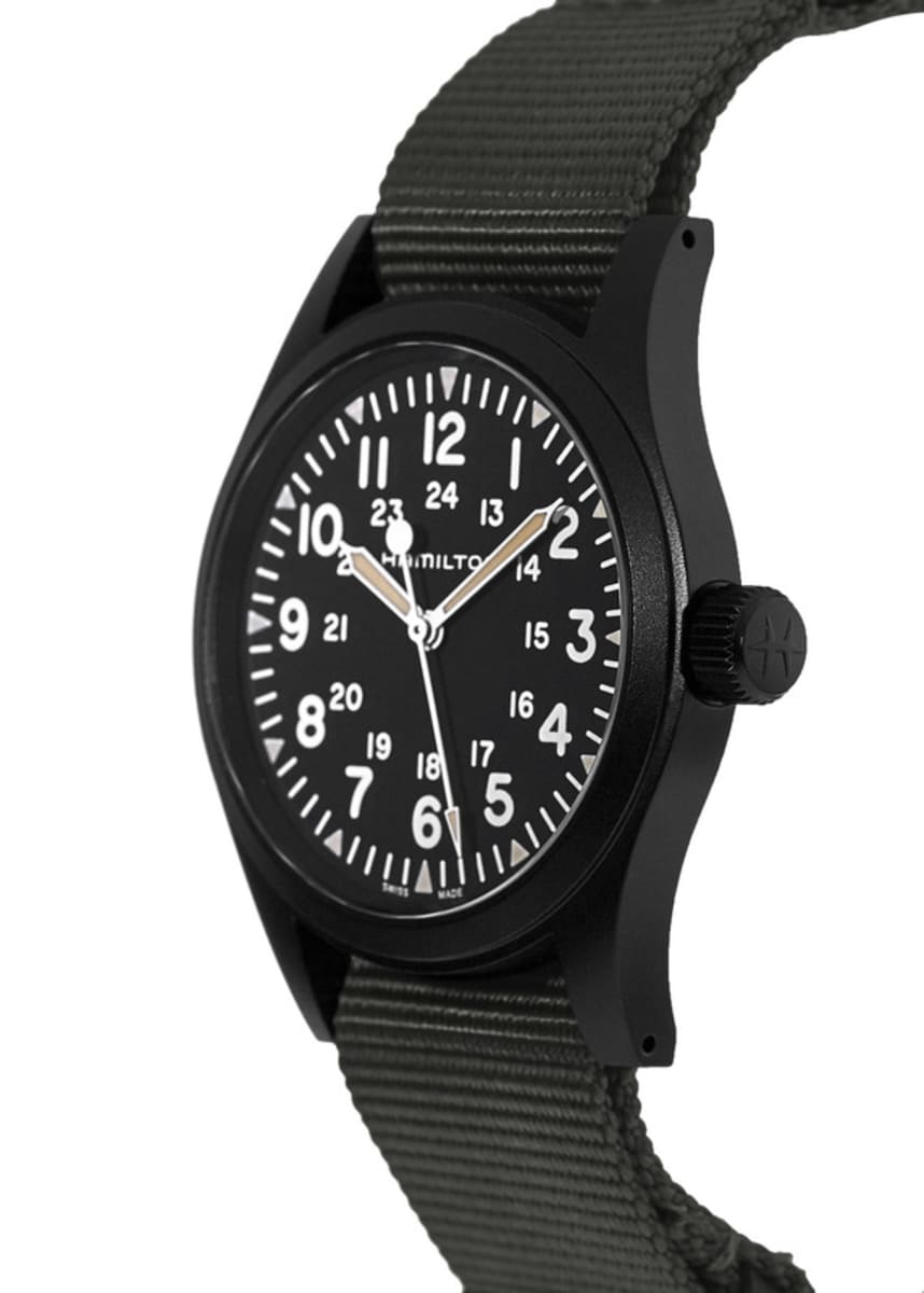 Hamilton Khaki Field Hand Wound Black Dial Grey Fabric Strap Men's ...