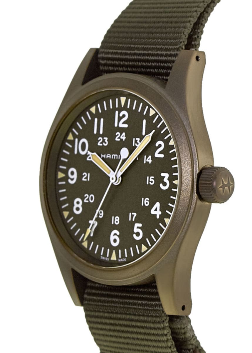 Hamilton Khaki Field Hand Wound Brown Dial Green Fabric Strap Men's Watch  H69449961