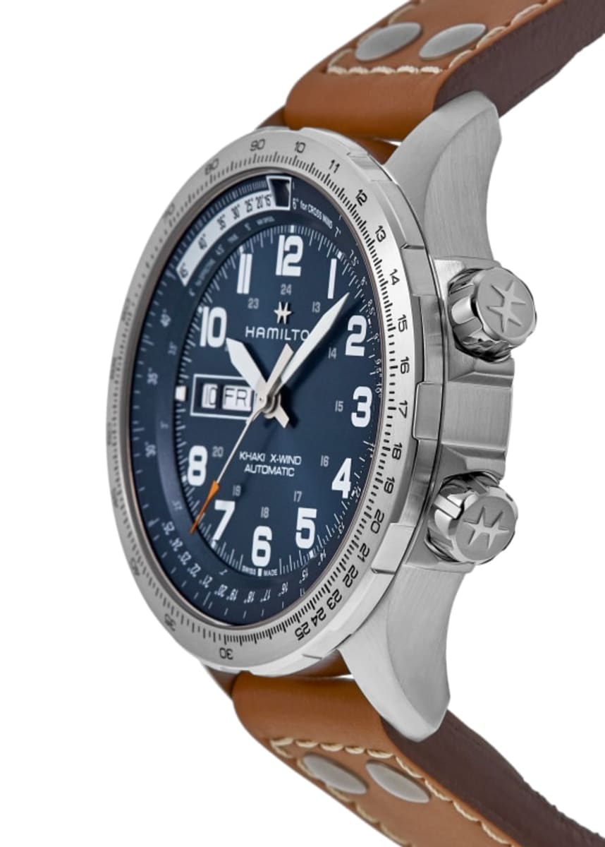 Hamilton Khaki X-Wind Day Date Auto Blue Dial Brown Leather Strap