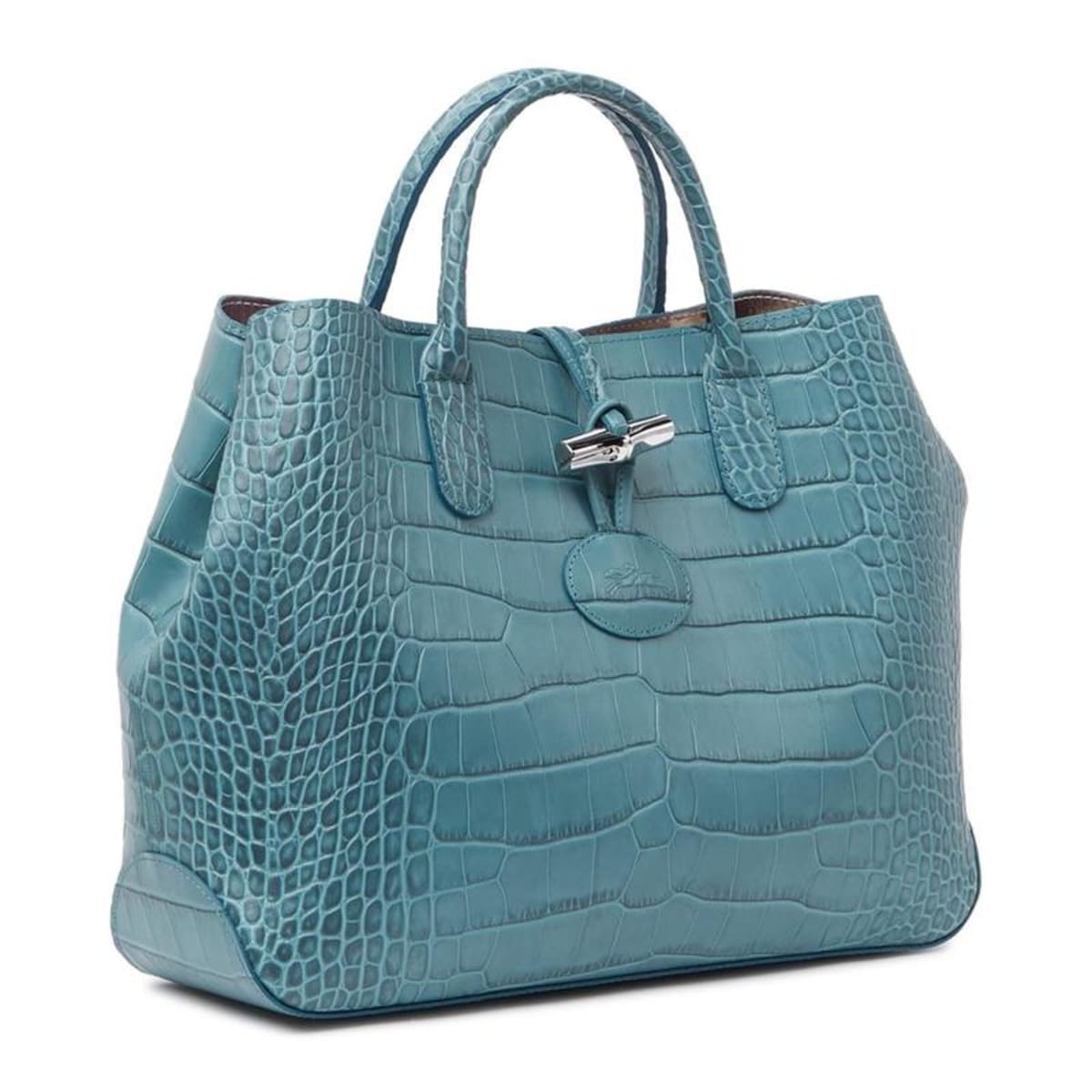 Longchamp Roseau Top Handle XS Leather Croc Emboss Suede Crossbody Bag Mint