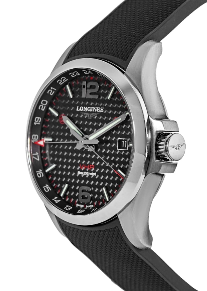 Longines Conquest V.H.P. 41mm GMT Black Dial Rubber Strap