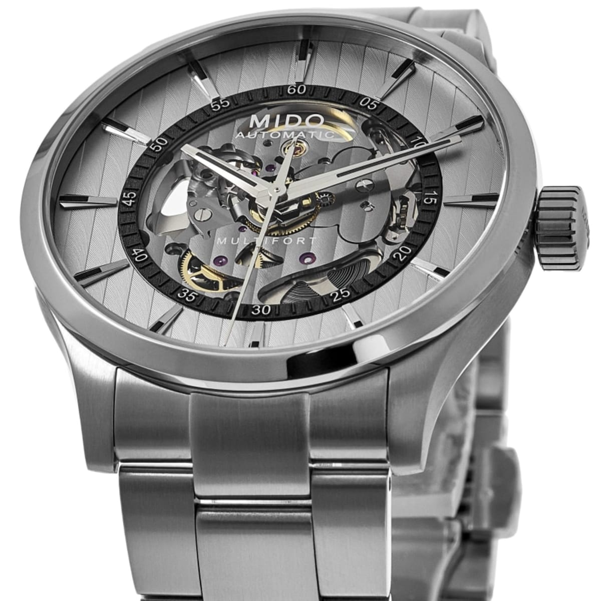 Mido Multifort Skeleton Vertigo Rhodium Dial Steel Men