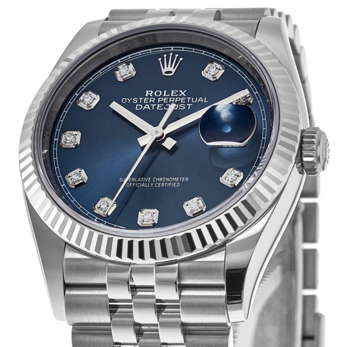 Rolex Datejust 36 Steel & White Gold Blue Diamond Dial Women