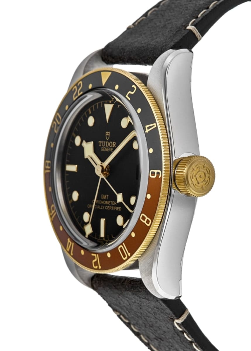 Tudor Black Bay GMT S&G Black Dial Leather Strap Men