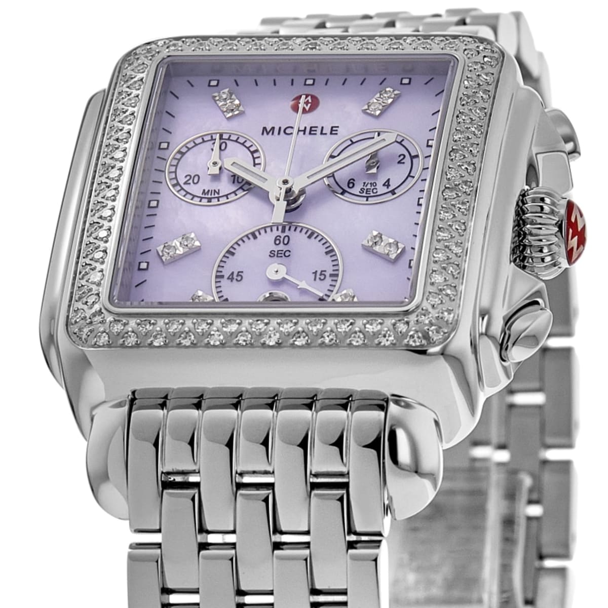 Michele Deco Purple Mother of Pearl Diamond Dial Stainless Steel 