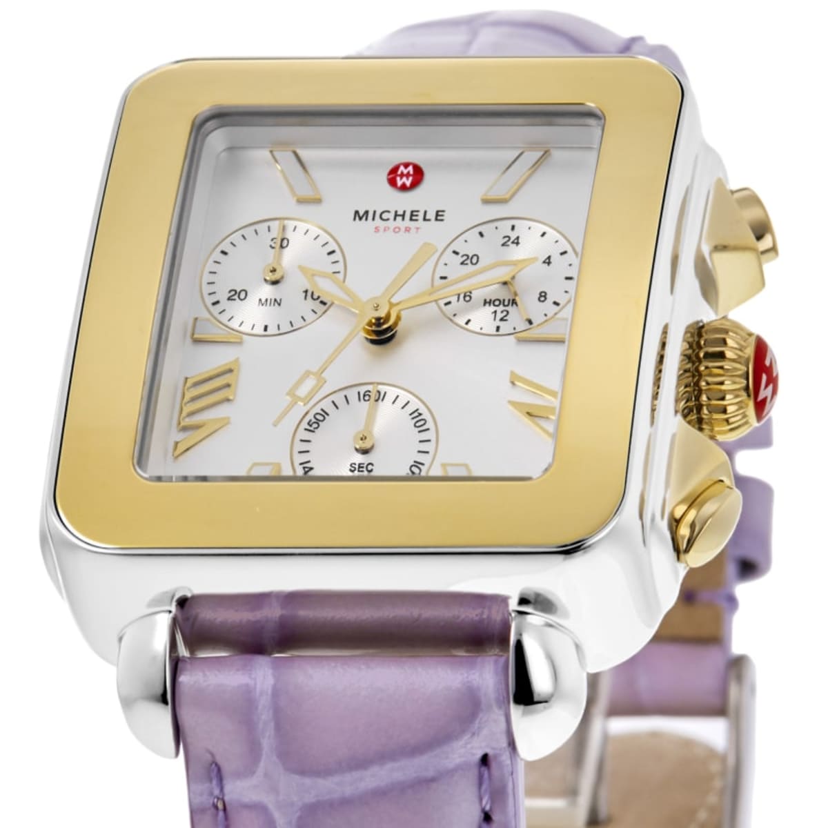 Michele Deco Sport Silver Dial Leather Strap Women