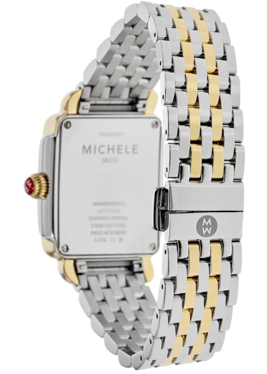 Michele Gold and Gray Women\'s Watch Shop Deco Mid Quartz Grey Mother of Pearl Dial Diamond Bezel  main image 3