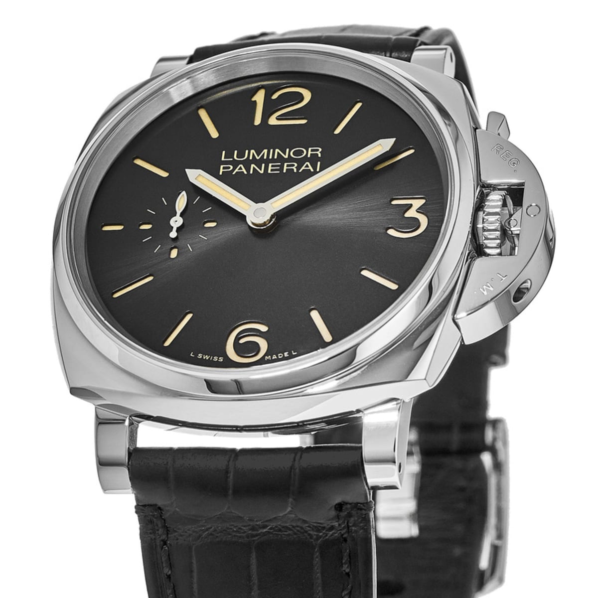 Panerai Luminor Due 42mm Manual Wind Black Dial Leather Strap Men's