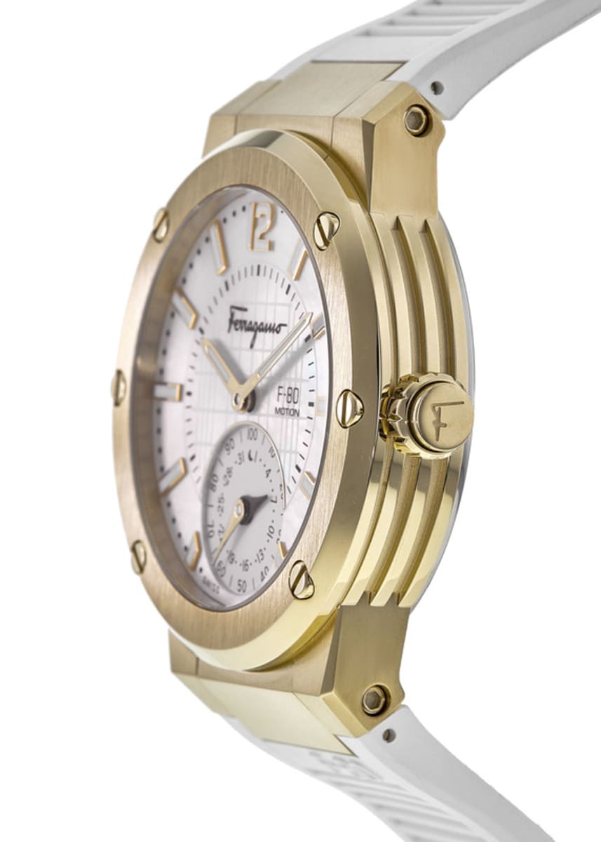 Salvatore Ferragamo F-80 Motion Gold Plated White Rubber