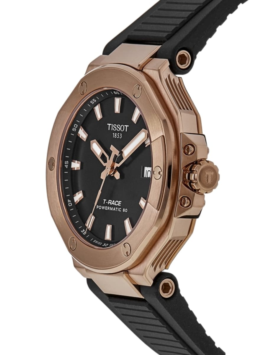 Tissot T Race Powermatic 80 Automatic Black Dial Rose Gold Steel Silicone Strap Men s Watch T141.807.37.051.00