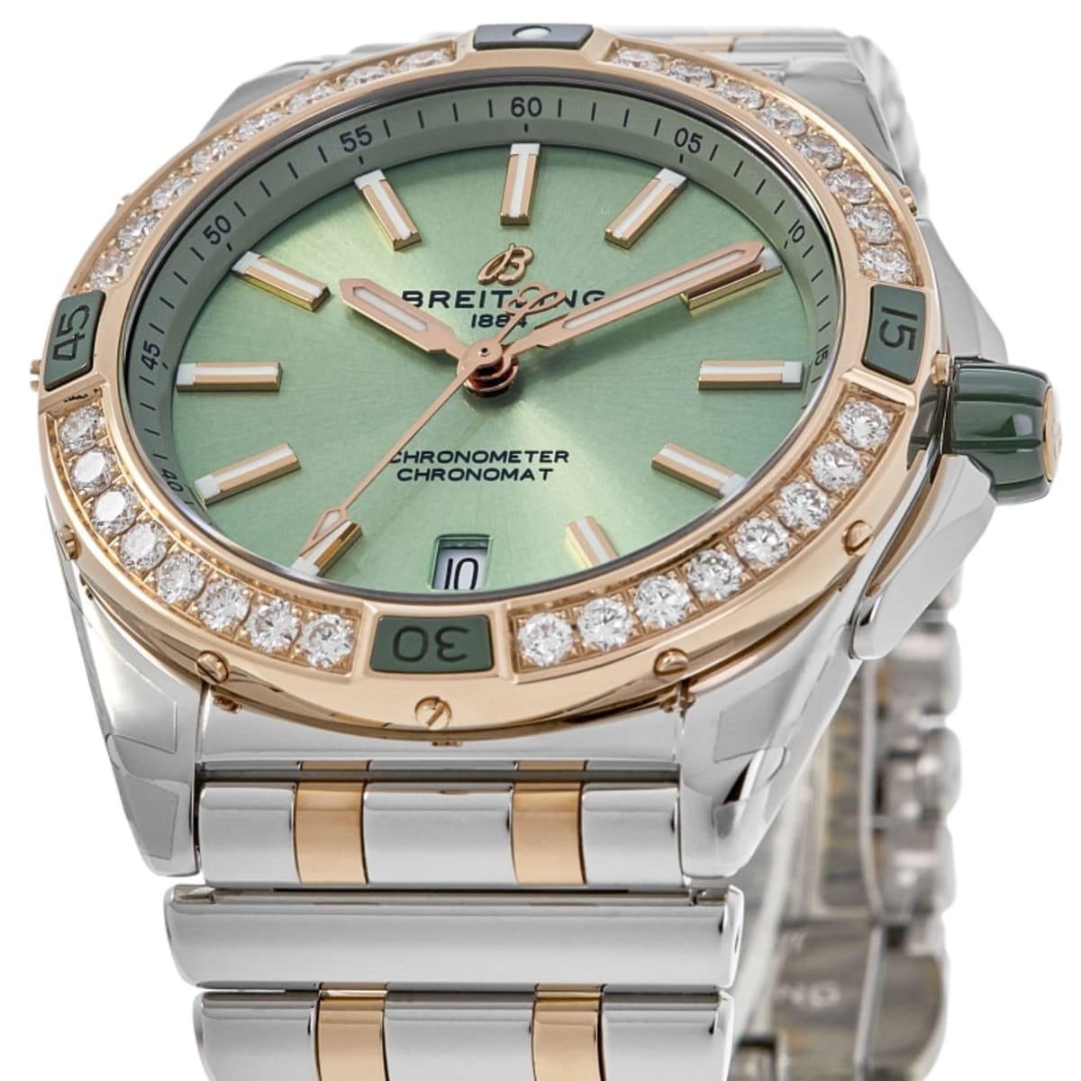 Breitling Super Chronomat Automatic 38 Diamond Green Dial Steel  
