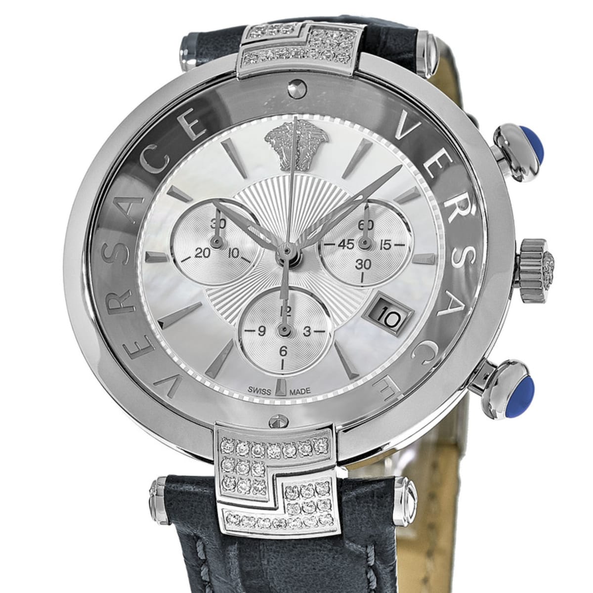 VERSACE トレイ Versace Reve Chronograph Diamond Leather Strap Men's Watch