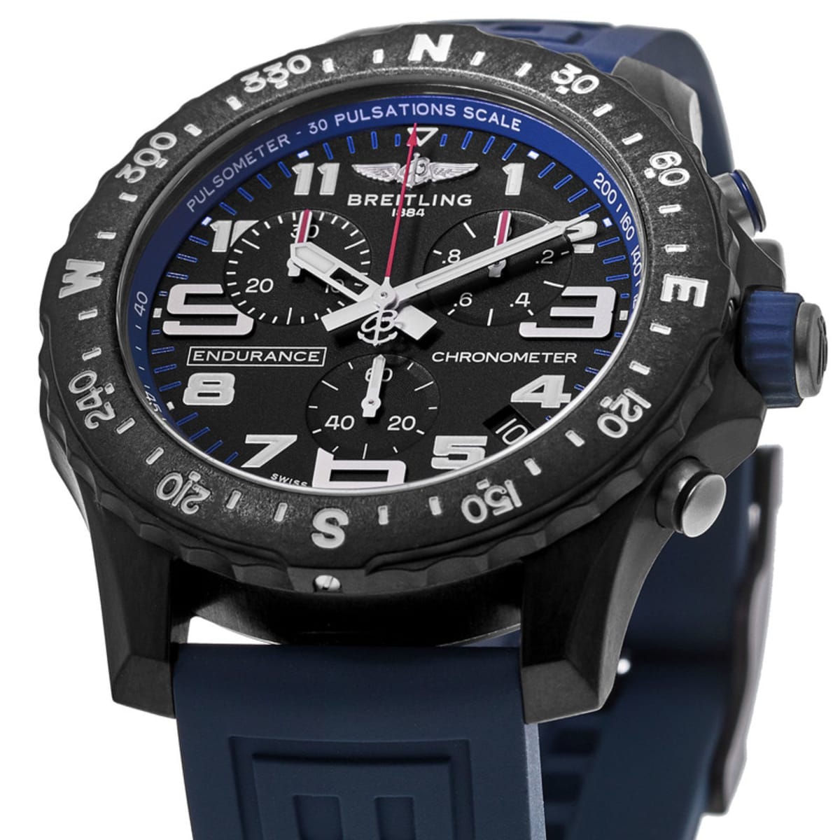 Breitling Professional Endurance Pro Black Chronograph Dial Blue Rubber ...