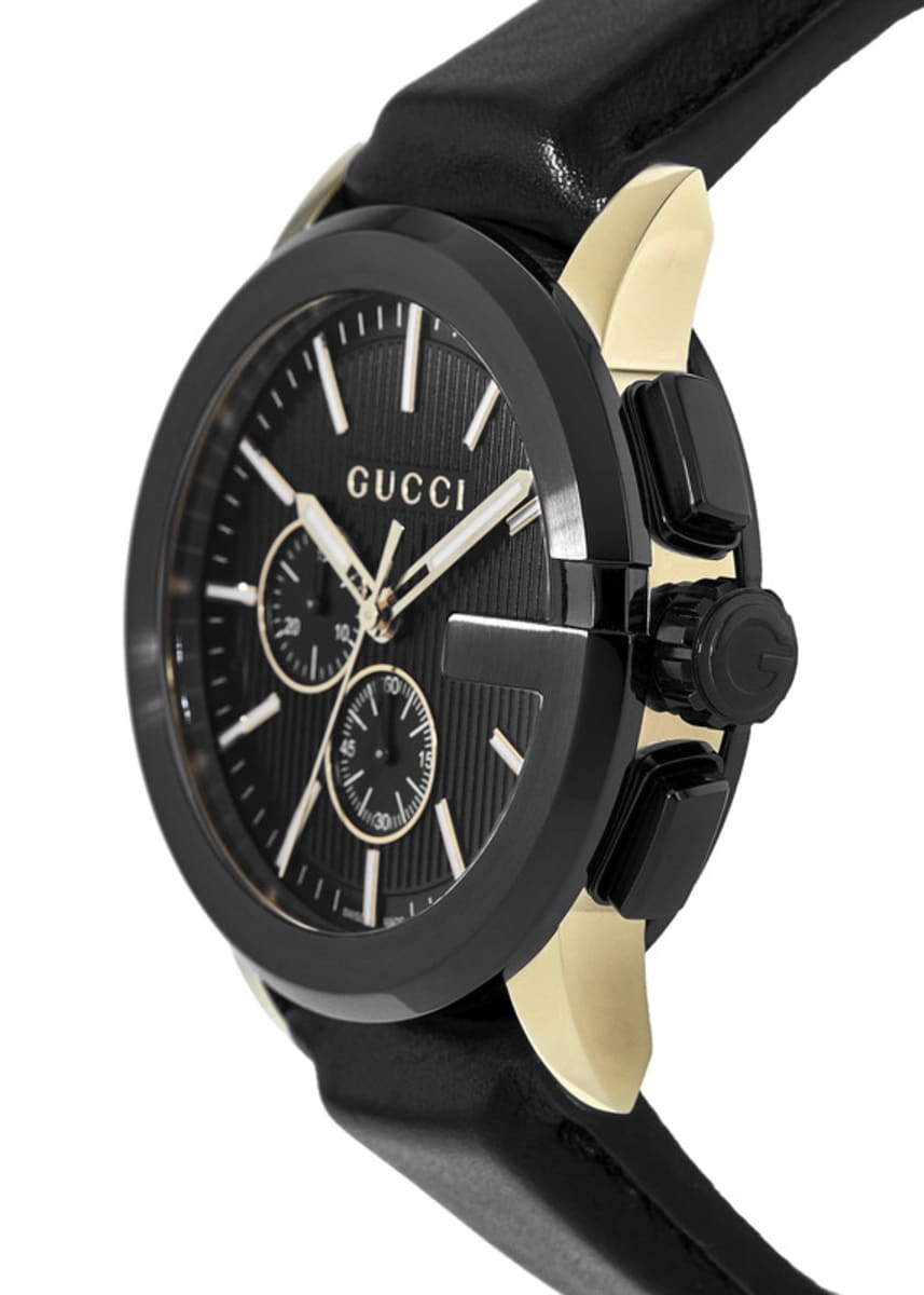 Gucci G-Chrono XL Black Dial Leather Strap Men's Watch YA101203