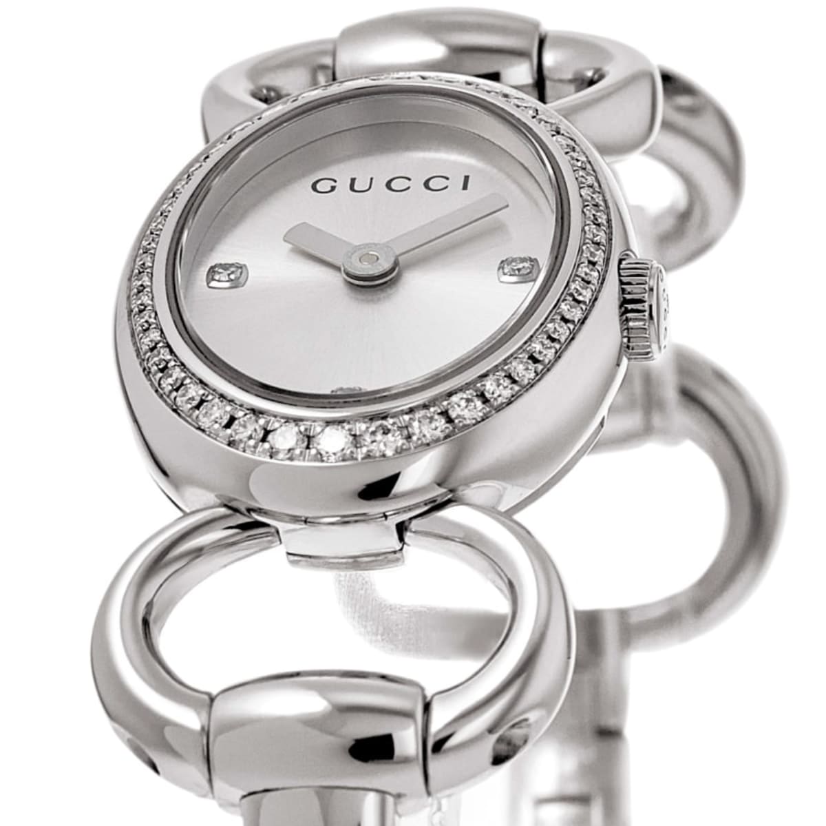Gucci Tornabuoni Silver Dial 44 Diamonds Steel Bangle Bracelet 