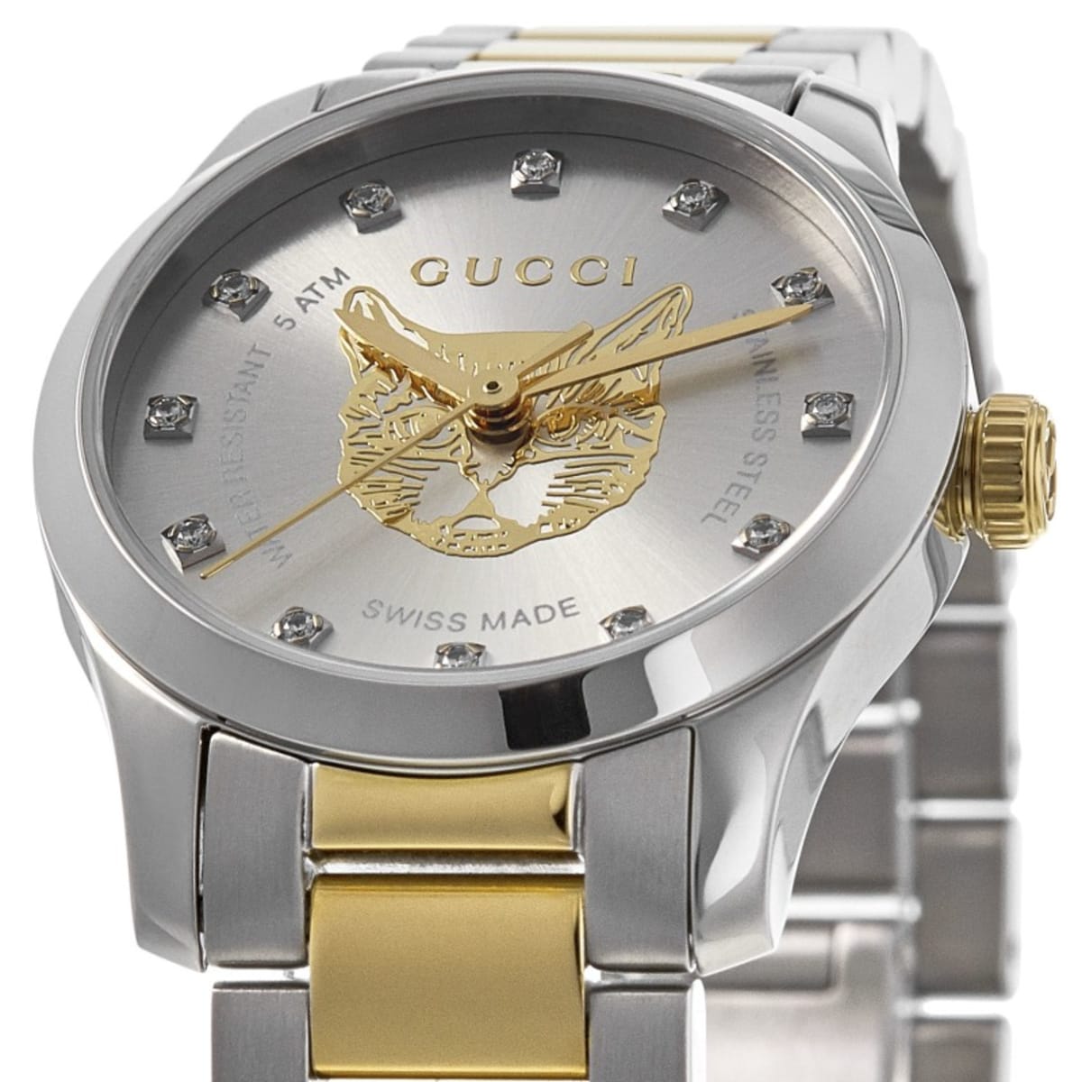 Gucci G-Timeless 27mm Silver Diamond Dial Two-Tone Women